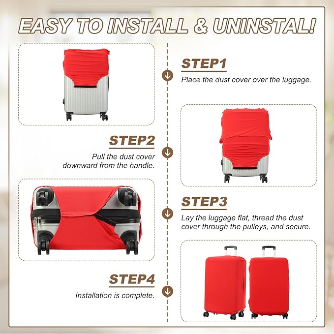 uxcell Luggage Cover for Suitcase Protector, Fit 21-25 Inch Luggage Elastic Suitcase Cover Scratch-Resistant Covers for Travel Business Trips, Red (M)