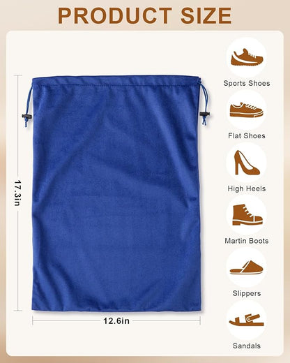 FantasyLife Shoe Bags for Travel, Washable Dust Bags for Storage & Packing, Flannel Shoe Pouch with Drawstring Closure for Purses, Handbags, Shoes & Toys (4, Palace Blue)