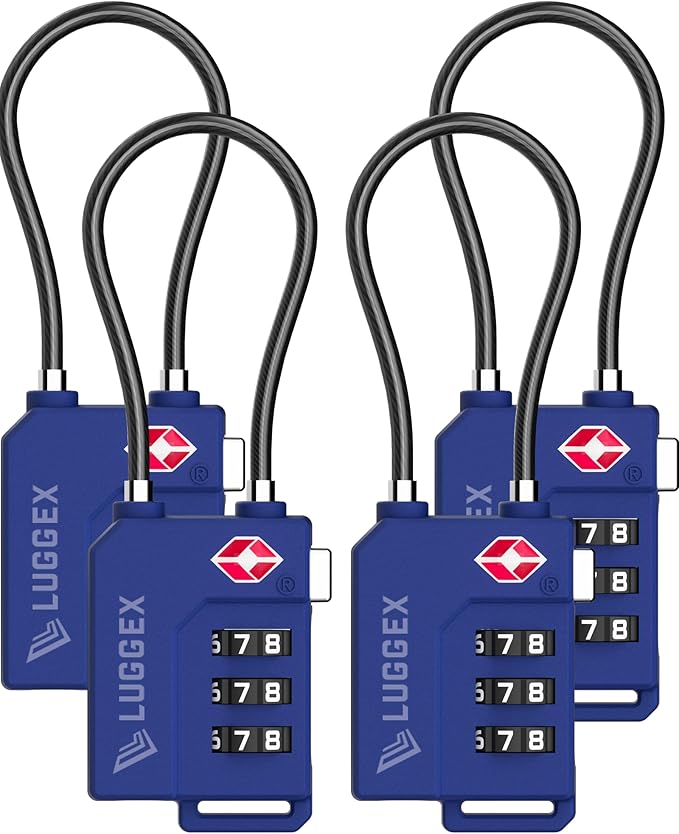LUGGEX TSA Locks for Luggage, Suitcase Locks TSA Approved, Luggage Locks, Ease of Use & Durable(Blue,4 Pack)