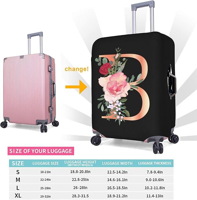 Floral Letter B Travel Luggage Cover Spandex Suitcase Protector Elastic Washable Stretch,Size XL(Fit 29-32inch Suitcase)