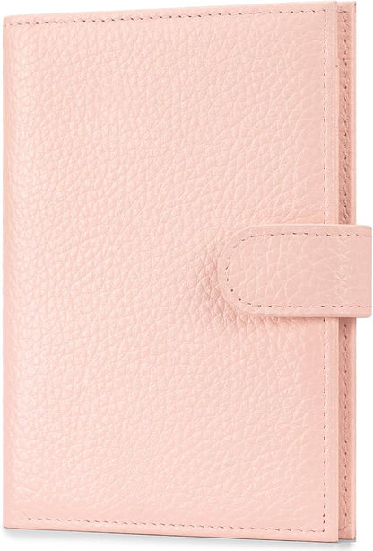 Passport Holder for Travel Women RFID Blocking Genuine Leather Passport Wallet with Card Slots, Zipper Coins Pocket, Cash Holder, Pink