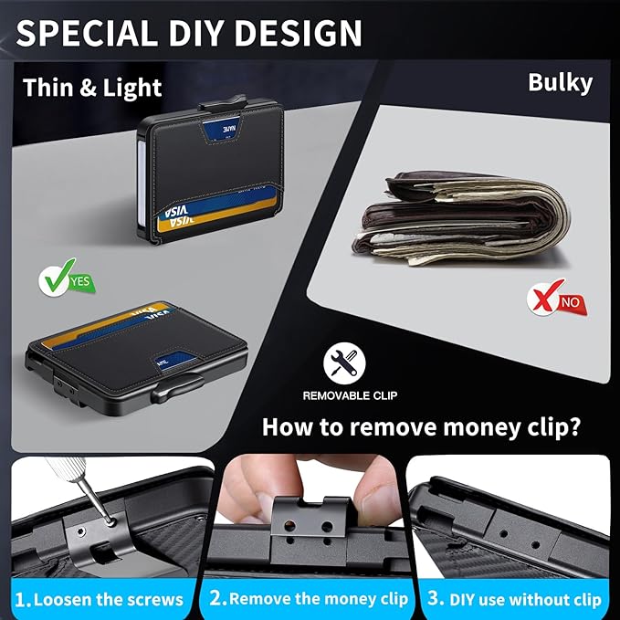 Wallet for Men, Mens Wallet Minimalist Slim Wallet, RFID Blocking Smart Pop Up Wallet with Money Clip & ID Window, Metal Compact Wallet, Aluminum Credit Card Holder Wallet