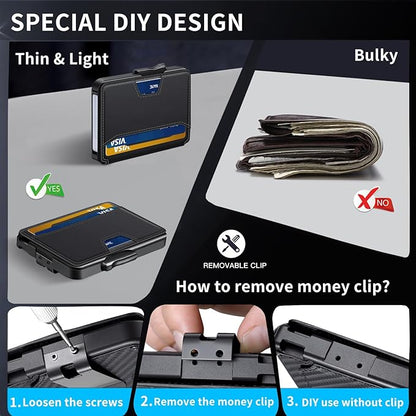 Wallet for Men, Mens Wallet Minimalist Slim Wallet, RFID Blocking Smart Pop Up Wallet with Money Clip & ID Window, Metal Compact Wallet, Aluminum Credit Card Holder Wallet