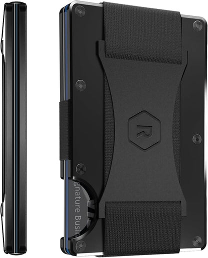 Ridge Wallet for Men - Slim Minimalist Compact Wallet and Card Holder, RFID Protected Front Pocket Wallets for Men with Integrated Cash Strap (Royal Black)