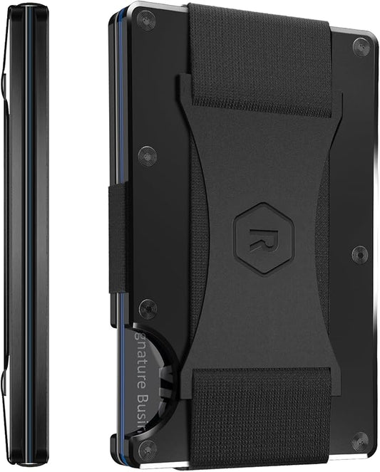 Ridge Wallet for Men - Slim Minimalist Compact Wallet and Card Holder, RFID Protected Front Pocket Wallets for Men with Integrated Cash Strap (Royal Black)