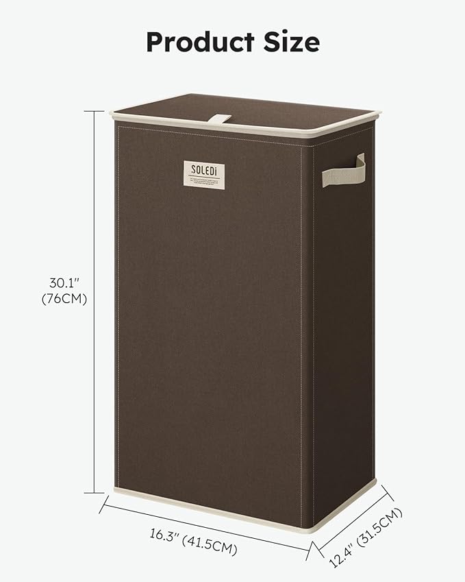 SOLEDI Laundry Hamper with Lid 100L Large & Tall Collapsible Laundry Basket, Clothes Hamper with Bag Removable Easy to Carry, Dirty Hampers for Bedroom, Bathroom, Dorm, College, Chocolate