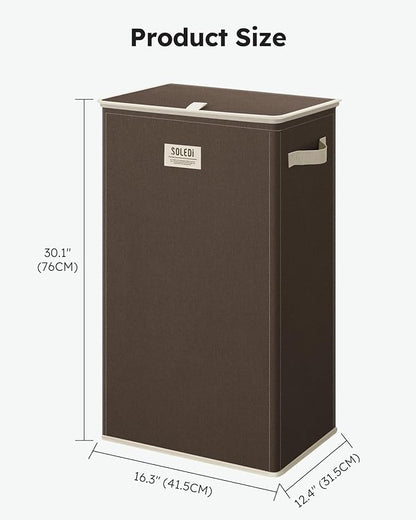 SOLEDI Laundry Hamper with Lid 100L Large & Tall Collapsible Laundry Basket, Clothes Hamper with Bag Removable Easy to Carry, Dirty Hampers for Bedroom, Bathroom, Dorm, College, Chocolate