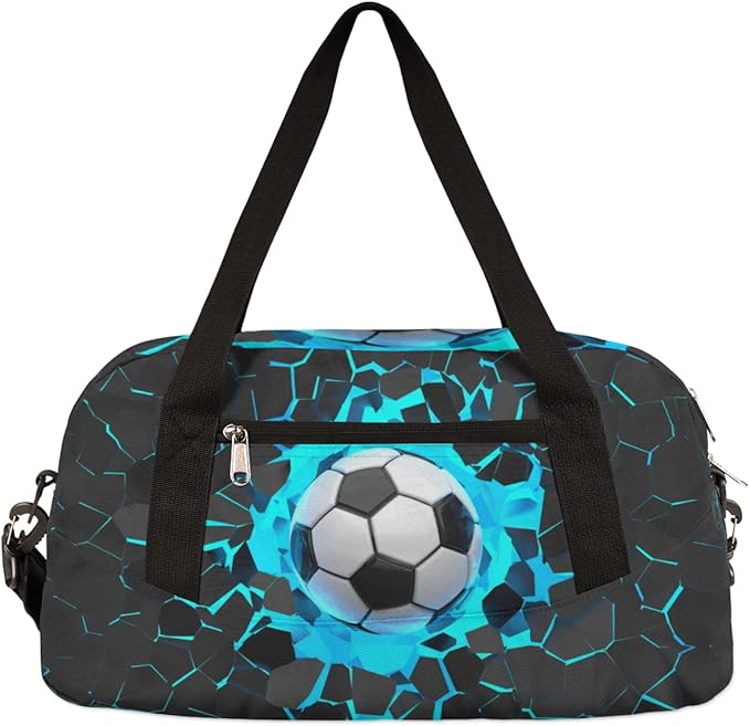 3D Light Wall Football Soccer Pattern Gym Duffle Bag for Kids,Sports Bag for Teens Boys & Girls Small Waterproof Overnight Weekender Carry School Practice Travel Bag