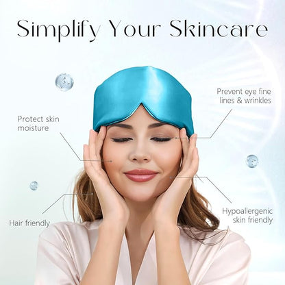 ZIMASILK 100% 22 Momme Mulberry Silk Sleep Mask - Full Silk Filled, Ultra-Soft & Breathable, Face-Hugging Blackout Eye Cover for Sleeping (Peacock Blue)