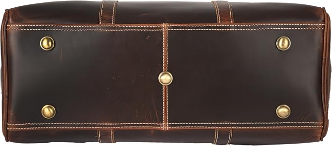 KomalC Leather Duffel Bags for Men and Women, Full Grain Buffalo Leather, Dark Tan, 20 Inch