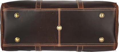 KomalC Leather Duffel Bags for Men and Women, Full Grain Buffalo Leather, Dark Tan, 20 Inch
