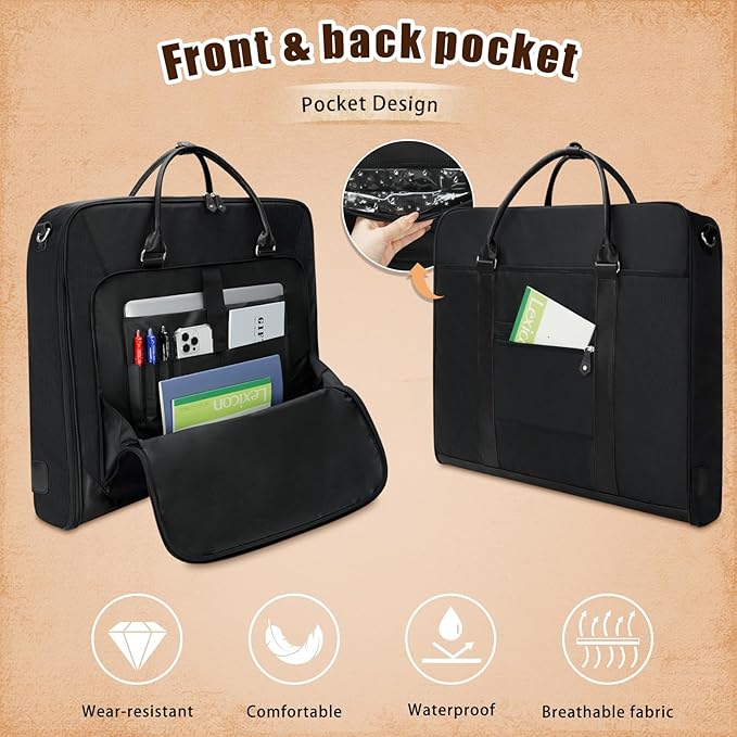 Garment Bag Travel Large Leather Carry On Suit Bag with Strap for Business Hanging Suitcase Luggage Bags for Men Women (Black)