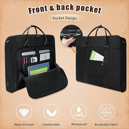 Garment Bag Travel Large Leather Carry On Suit Bag with Strap for Business Hanging Suitcase Luggage Bags for Men Women (Black)