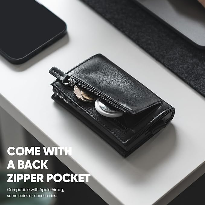 VULKIT Pop up Wallet Minimalist Cash Wallets RFID Blocking Leather Smart Credit Card Holder with Magnetic Closure for Men