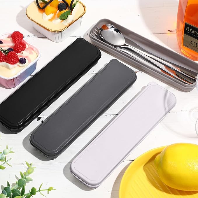 Yinkin 4 Pack Portable Travel Utensils Set with Case Reusable Stainless Steel Silverware Flatware Camping Cutlery Include Fork Spoon Knife for Work School Dishwasher Safe(Classic Color)