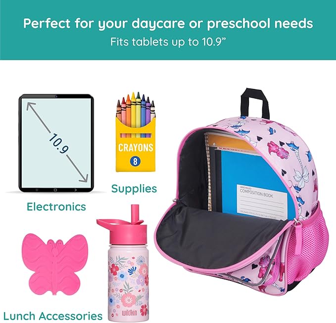 Wildkin JumpOff Jo 12-inch Kids Backpack – Lightweight, Durable Toddler Bag - Pink Dino