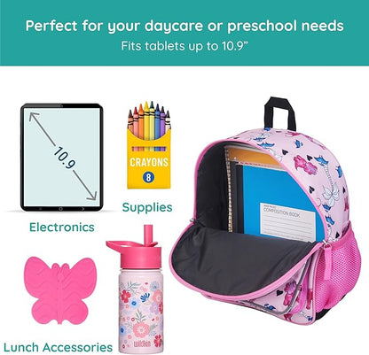 Wildkin JumpOff Jo 12-inch Kids Backpack – Lightweight, Durable Toddler Bag - Pink Dino