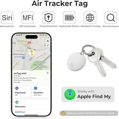 Air Tracker Tags- 4 Pack, New Bluetooth Tracker Works with Apple Find My APP (iOS Only), 92 dB Sound, Replaceable Battery, Smart Tag Keys Finder and Item Locator for Keys, Bags, Luggage, Wallet, etc