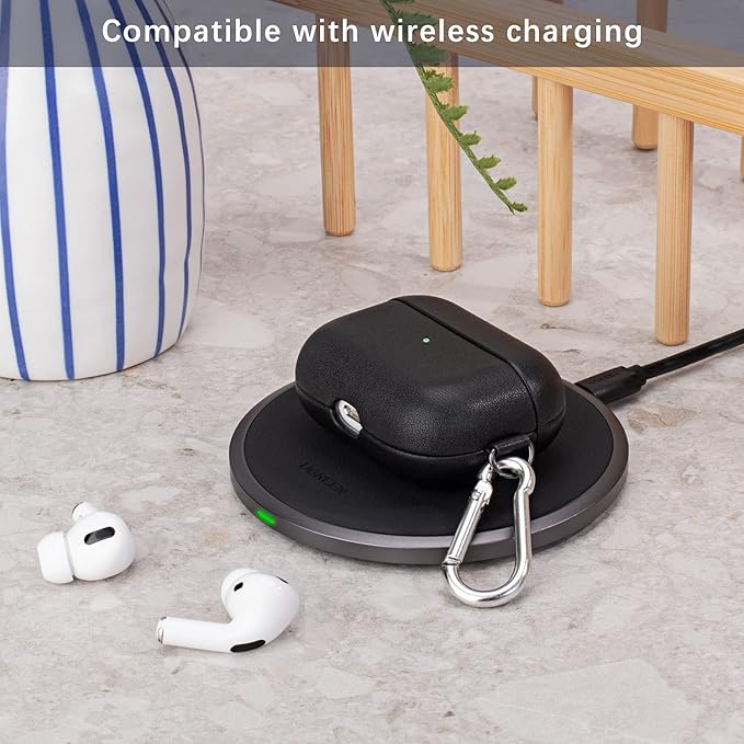 Lopie Handmade Series AirPods Pro Leather Case with Keychain, Fully-Wrapped with Full-Grain Leather AirPods Pro Case Cover, Portable Shell Dust Proof Case for Apple Air Pods Pro - Black