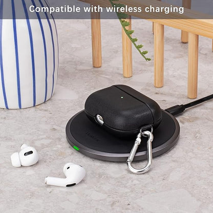 Lopie Handmade Series AirPods Pro Leather Case with Keychain, Fully-Wrapped with Full-Grain Leather AirPods Pro Case Cover, Portable Shell Dust Proof Case for Apple Air Pods Pro - Black