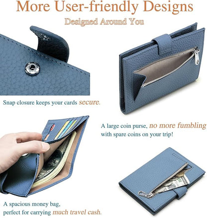 RFID Leather Passport Holder for Travel Women & Men – Compact Slim Christmas Gift for Travel Passport Wallets with Card Slots, Zippered Coin Pocket & Travel Passport Cover Case – Denim Blue