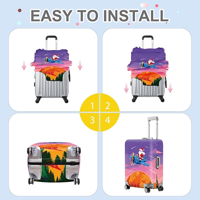 FOREVER QUEEN Santa Claus - Travel Luggage Cover Suitcase Protector Suitcase Cover Anti-Scratch,Stretchable Bag Cover Washable Durable Polyester