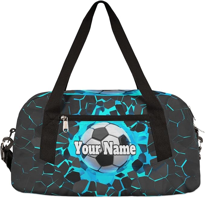 Custom Your Name 3D Light Wall Football Soccer Personalized Text Gym Duffle Bag for Kids,Sports Bag for Teens Boys & Girls Small Waterproof Overnight Weekender Carry School Practice Travel Bag