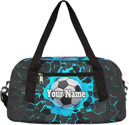 Custom Your Name 3D Light Wall Football Soccer Personalized Text Gym Duffle Bag for Kids,Sports Bag for Teens Boys & Girls Small Waterproof Overnight Weekender Carry School Practice Travel Bag