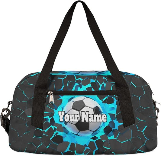 Custom Your Name 3D Light Wall Football Soccer Personalized Text Gym Duffle Bag for Kids,Sports Bag for Teens Boys & Girls Small Waterproof Overnight Weekender Carry School Practice Travel Bag