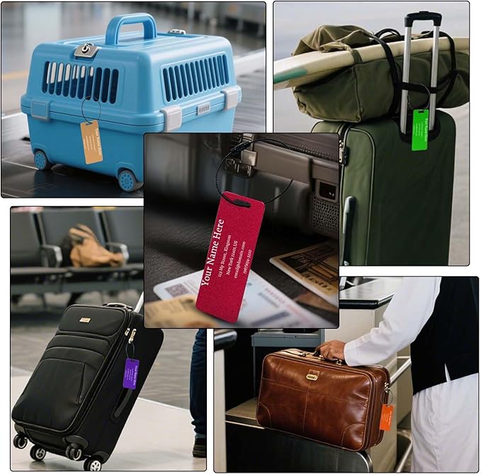 Luggage Tags for suitcases Tags Pack of 4 Personalized Luggage Tags Double Sided Laser Engraving Metal Luggage Tag and Stainless Loops Customizable Luggage Tag Cruise Luggage tag (Red, Small)