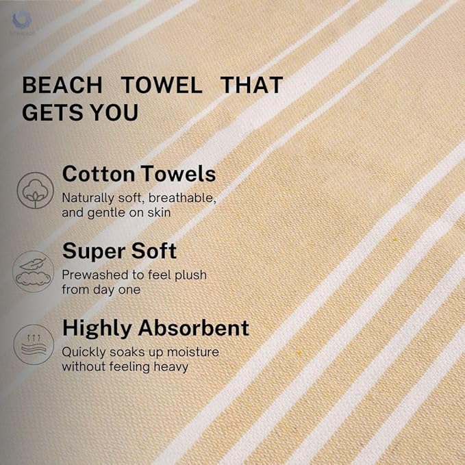 Cotton Turkish Beach Towel with Towels Oversized 36"x72" Pool Absorbent Extra Large Quick Dry Sand Travel Towel (Desert Sand, 2 Pack)