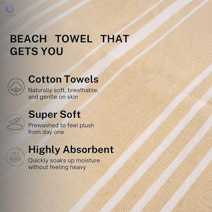 Cotton Turkish Beach Towel with Towels Oversized 36"x72" Pool Absorbent Extra Large Quick Dry Sand Travel Towel (Desert Sand, 2 Pack)