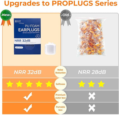 200Pairs Foam Earplugs, 32dB Disposable Noise Reduction Ear Plugs, Hearing Protection Bulk Ear Plugs for Shooting Range, Work, Travel,Concert