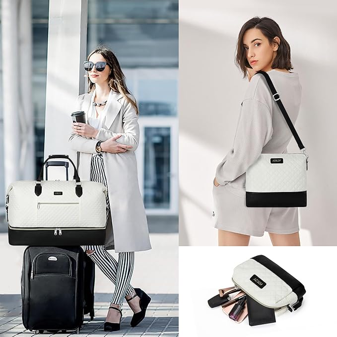 Weekender Bag for Women, Travel Duffel Bag Carry On Overnight Bag with Shoe Compartment Large Nylon Travel Weekend Tote Bag