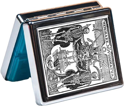 7 Days Chromed Shiny Silver Pill Organizer with Mirror Inside Has 8 Separate Compartments Rectangle,Versatile Storage for Medication - Ideal Travel Accessory (Two Skeletons)