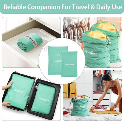 WiseBoy 2 Pack Laundry Bags, Washable Wet Dry Bag, Travel Laundry Bag Dirty Clothes Organizer, Swimming Yoga Bathing Suit Workout Wet Dry Bag - Blue