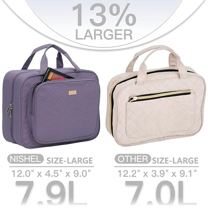 NISHEL Travel Toiletry Bag for Women Large Capacity, Makeup Essentials Organizer, Hanging Case for Accessories, Cosmetics, Purple