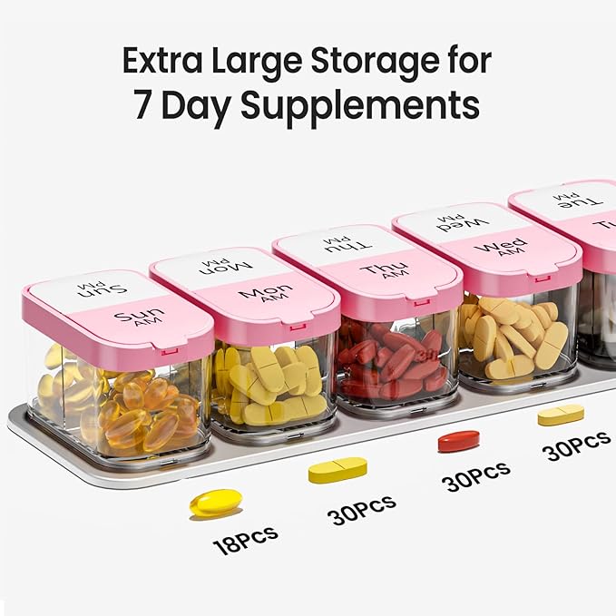 Daviky Extra Large Pill Organizer Weekly, XL Medicine Pill Organizer 2 Times a Day, Big Pill Box 7 Day AM PM for Vitamins, Supplements and Medication