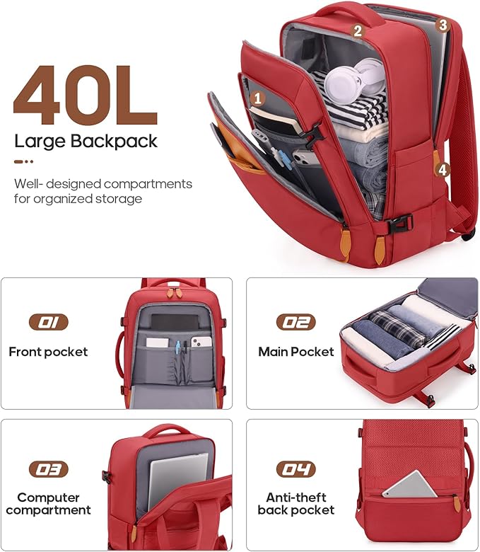 UKEIN Luggage Sets 3 Piece, Carry On Luggage 20In With Spinner Wheels,PC Hardside Suitcase Set with TSA Lock,Durable Carry On Suitcase With Travel Backpack for Men (Red, 3 piece set (20inch))