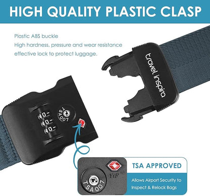 Travel Inspira Luggage Straps for Suitcases with TSA Lock, Protect Your Luggage Anti-Burst, High Visibility Color, Easy to Identify Luggage Adjustable Heavy Duty Belt for 20-32 Inch Suitcases