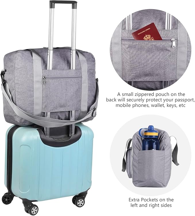 For Allegaint Airlines Personal Item Bag 17.7x12.6x6.3 Foldable Travel Duffel Bag Underseat Carry-on Luggage for Women and men 25L(Grey)