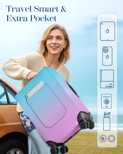 Slohif Luggage Cover for Suitcase Tsa Approved Protector - Luggage Sleeve Large Suit Case Cover Travel Stretch Baggage Case Protective Washable Fit 31-32 Inch Blue Rose Gradient XL