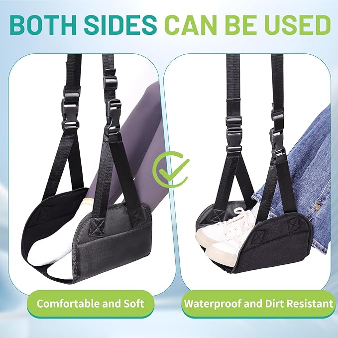 Lefeke Airplane Foot Hammock, Adjustable Foot Hammock for Plane Travel with 2 Straps, Plane Foot Rest with Support Plate, Foot Swing Airplane Travel Essentials