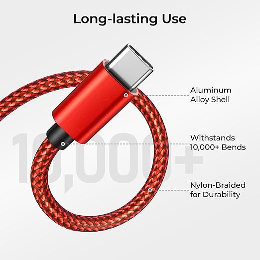 Basesailor USB Type C Charger Cable 10FT 2Pack,Nylon Charging Power Cord for iPhone 17 16 15 Pro Max,Samsung Galaxy S25 S24,Moto Z3 Z4 G7 G8 G9 Play Power G Pro Fast Stylus,Motorola Razr Edge One 5G