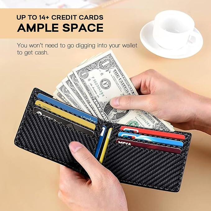 RUNBOX Wallet for Men Slim Rfid Leather 2 ID Window With Gift Box