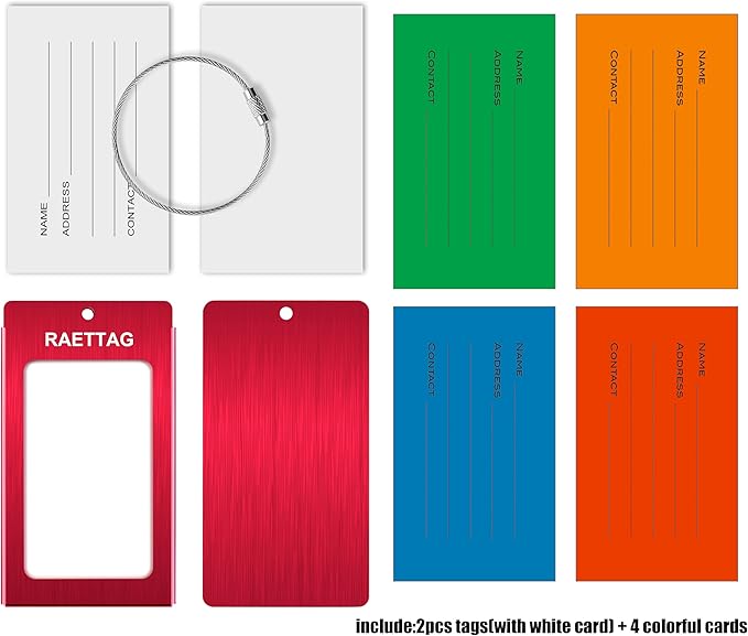 Luggage Tags Metal Suitcase Tags Travel Bag ID Identifier Luggage Tag (Red 2-Pack)