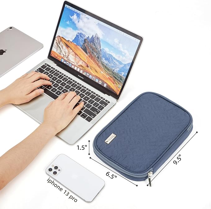 NISHEL Travel Cord Organizer Case, Tech Electronic Bag, Essentials for Charger, Cable, Phone, Hard Drive, USB, SD Card, Aegean-Blue