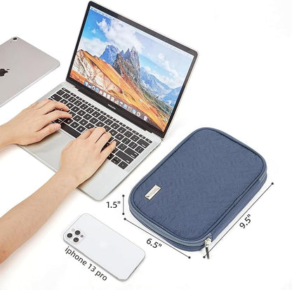 NISHEL Travel Cord Organizer Case, Tech Electronic Bag, Essentials for Charger, Cable, Phone, Hard Drive, USB, SD Card, Aegean-Blue