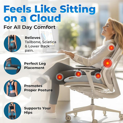 Seat Cushion, BodySync™ Technology with Non-Slip Gel & Memory Foam for Tailbone, Sciatica & Back Pain Relief, Office Chair Cushion, Car Seat Cushions for Driving (Light Grey)