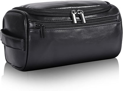 Toiletry Bag for Men, Hanging Travel Shaving Dopp Kit for Men and Women, Water-resistant Toiletries Organizer Bags, PU Leather Cosmetic Bags for Makeup Accessories (Black)